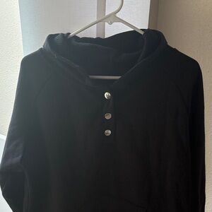 Men's Black Hooded Sweater with Snap Placket